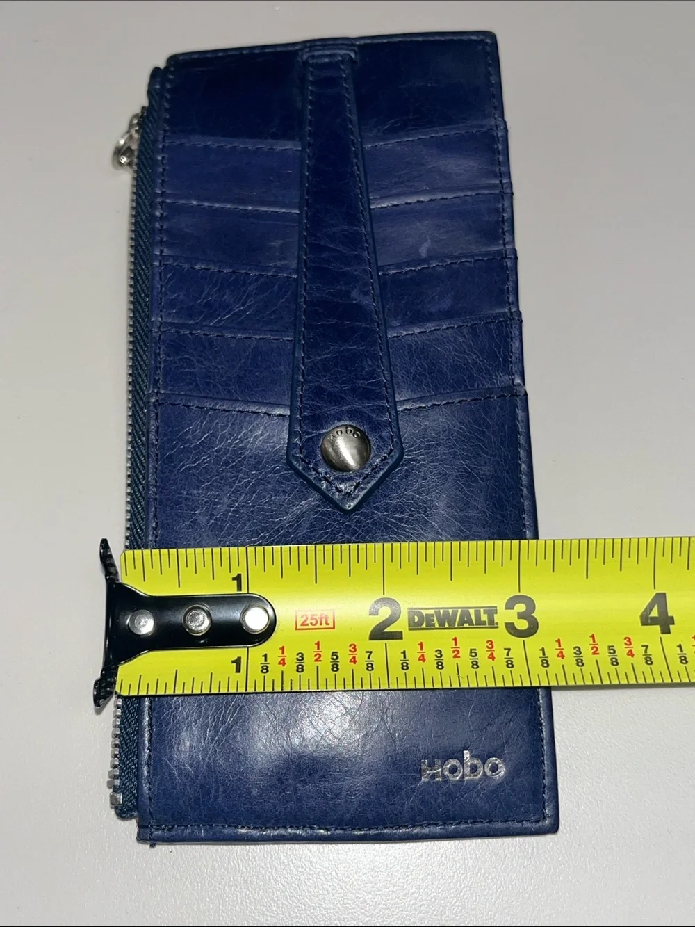 HOBO Deep Blue Leather Zip Card Holder with Snap Strap